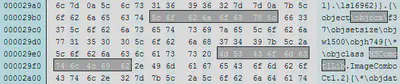 Hex editor showing embedded OLE object